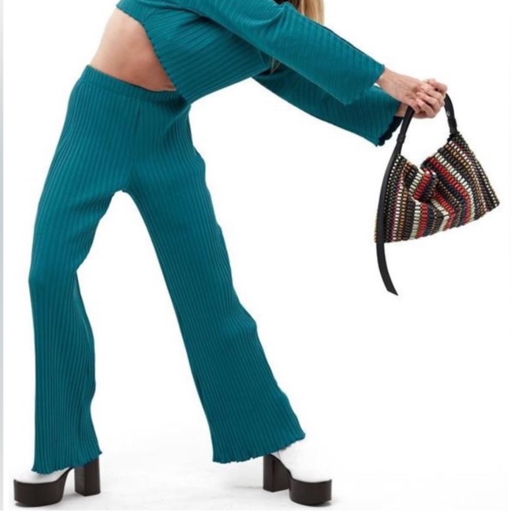 Simon‎ Miller Rib-Knit Marek Ribbed Knit Flare Pants Oasis Teal Medium